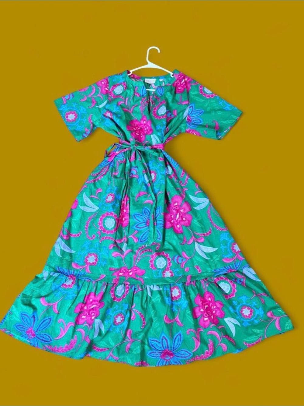Sugarlips Green Floral Midi-maxi Dress with Pink & Blue Accents XL EUC - Picture 2 of 7